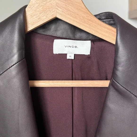Vince Leather Shrunken Blazer Brown Size XL